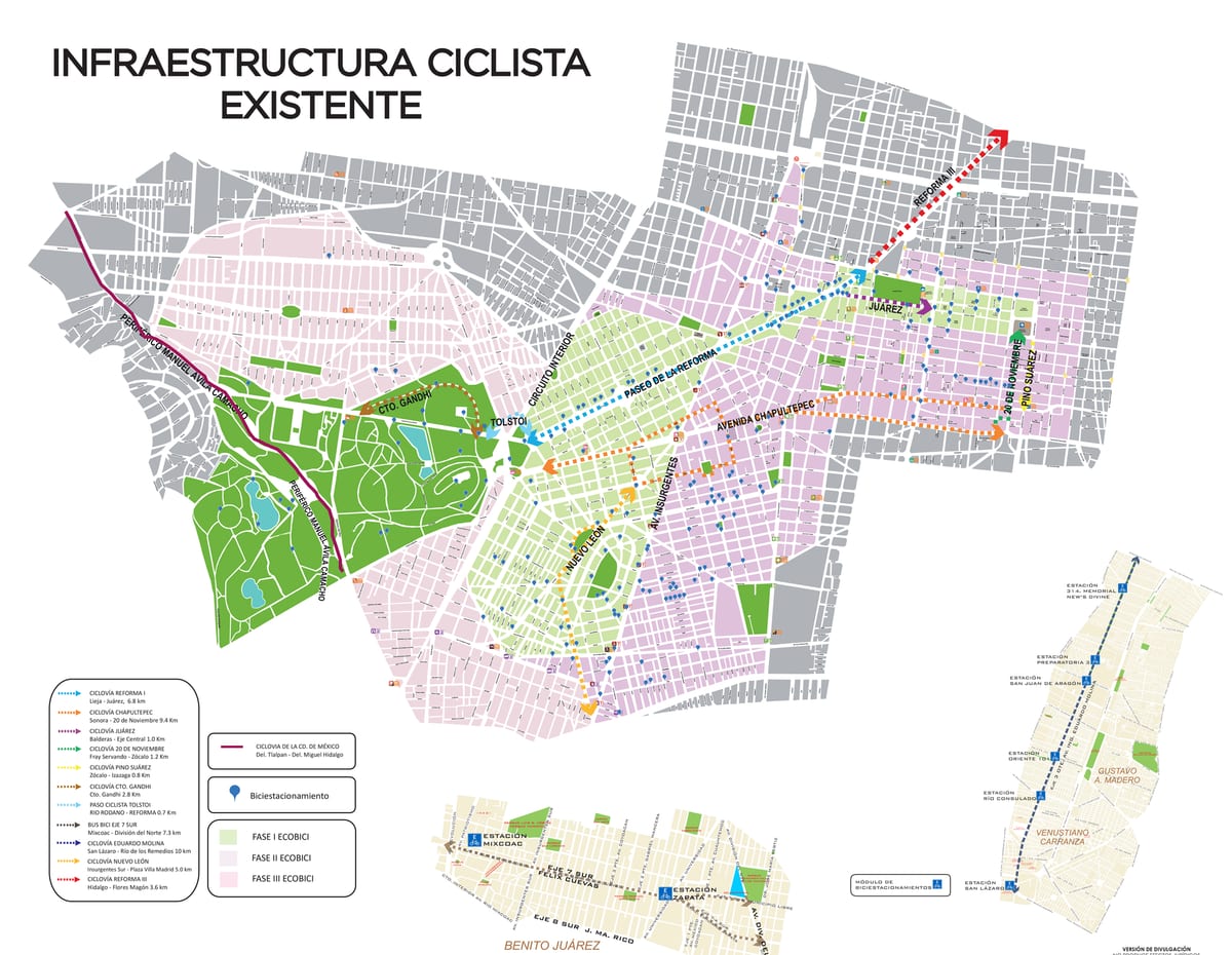 Rotas cicláveis, ciclovias e ciclofaixas da Cidade do México