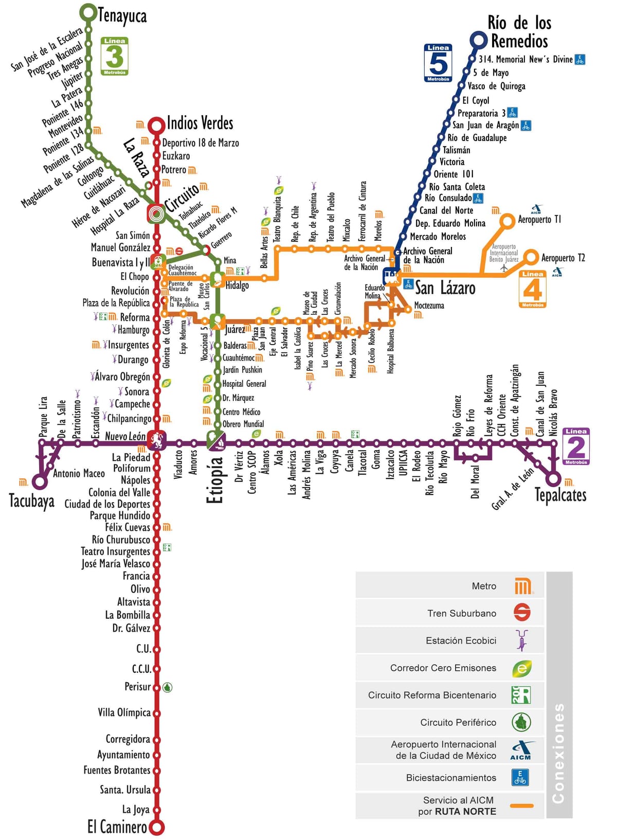 Mapa da rede do Metrobús da Cidade do México